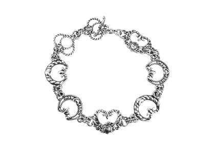 Silver Plated Toggle Multiple Hollow Heart Bracelet